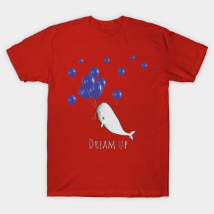 White whale, geometric style, dream up, blue balloons style color T-Shirt